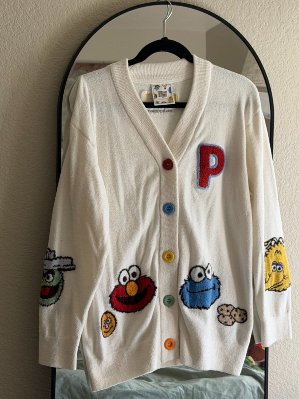 NWT Gelato Pique x Sesame Street Airy Moco Applique Cardigan - Cream / One Size